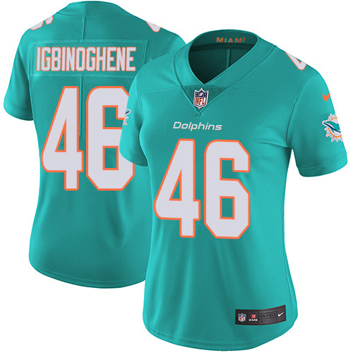 Nike Miami Dolphins 46 Noah Igbinoghene Aqua Green Team Color Women Stitched NFL Vapor Untouchable Limited Jersey